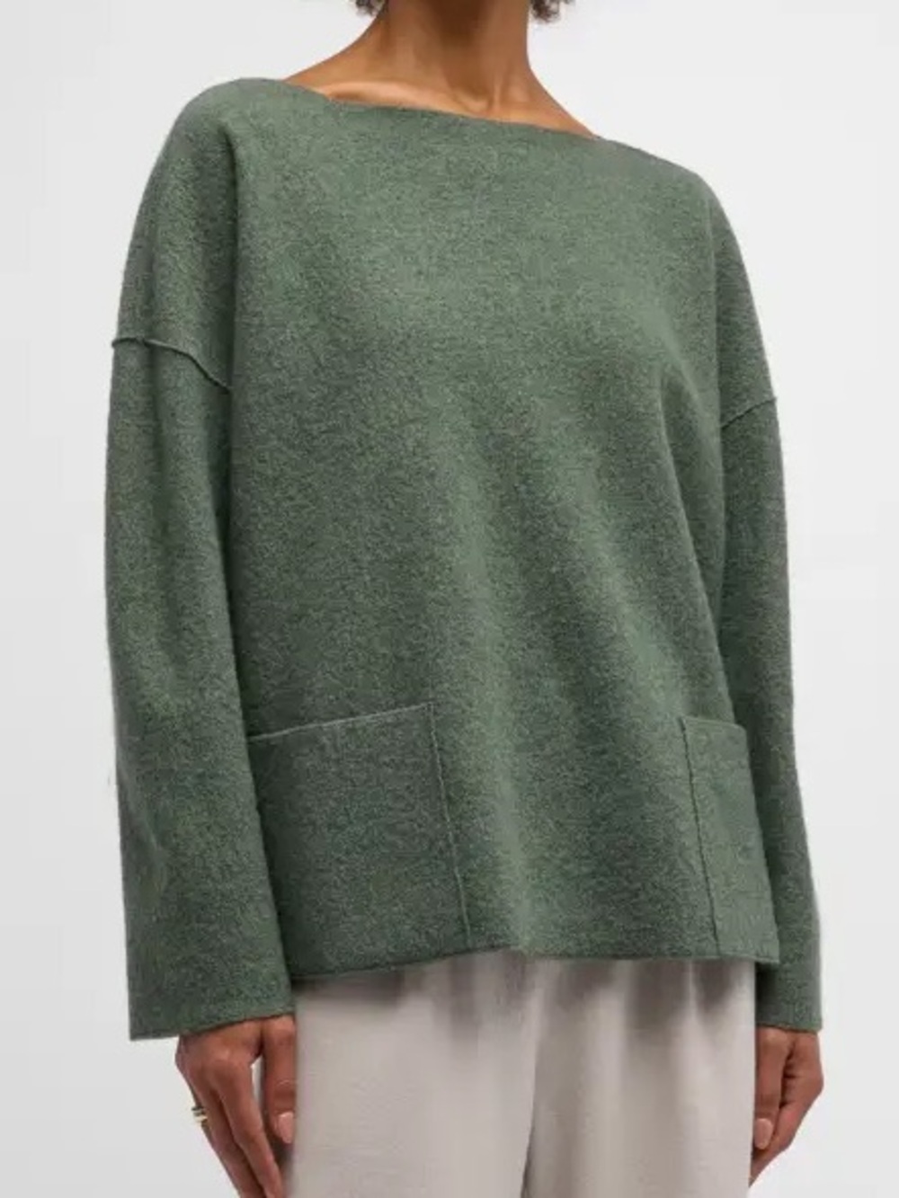 NWT Eileen Fisher Lightweight Boiled Wool Bateau Neck Top Regenerative Wool XS